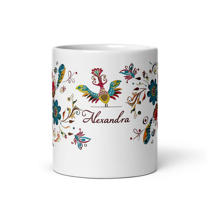 Alexandra Exclusive Name Art Piece Home Office Work Coffee Mug Mexican Spanish Pride Gift Cup One-Of-A-Kind Calligraphy White Glossy Mug | A12 Mexicada