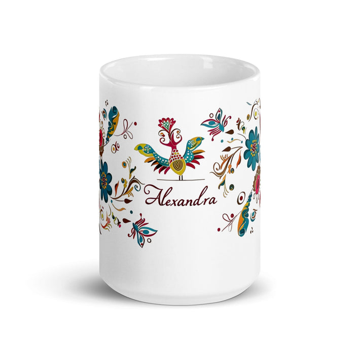 Alexandra Exclusive Name Art Piece Home Office Work Coffee Mug Mexican Spanish Pride Gift Cup One-Of-A-Kind Calligraphy White Glossy Mug | A12 Mexicada