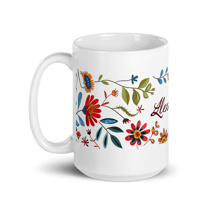 Alexandra Exclusive Name Art Piece Home Office Work Coffee Mug Mexican Spanish Pride Gift Cup One - Of - A - Kind Calligraphy White Glossy Mug | A13 - Mexicada