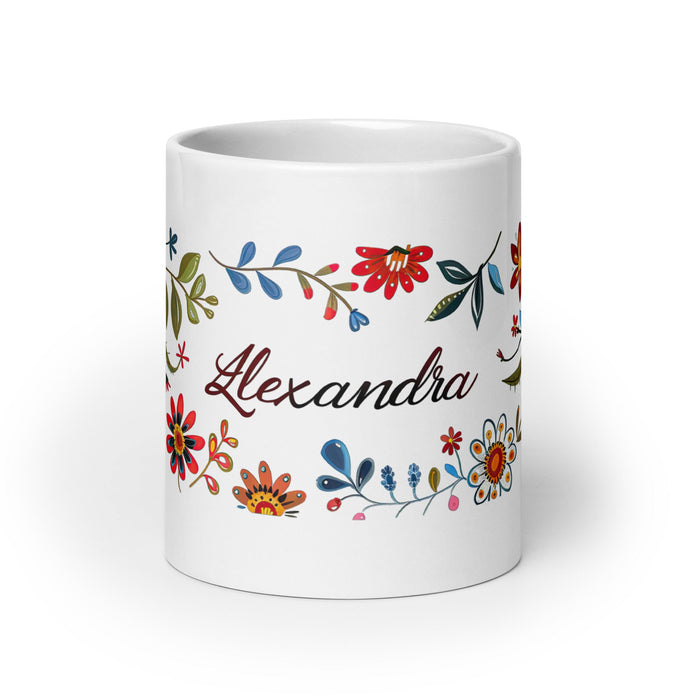 Alexandra Exclusive Name Art Piece Home Office Work Coffee Mug Mexican Spanish Pride Gift Cup One - Of - A - Kind Calligraphy White Glossy Mug | A13 - Mexicada