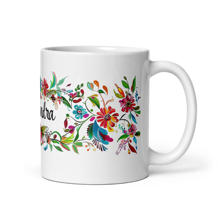 Alexandra Exclusive Name Art Piece Home Office Work Coffee Mug Mexican Spanish Pride Gift Cup One - Of - A - Kind Calligraphy White Glossy Mug | A14 - Mexicada