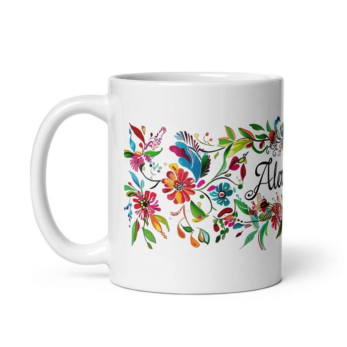 Alexandra Exclusive Name Art Piece Home Office Work Coffee Mug Mexican Spanish Pride Gift Cup One - Of - A - Kind Calligraphy White Glossy Mug | A14 - Mexicada