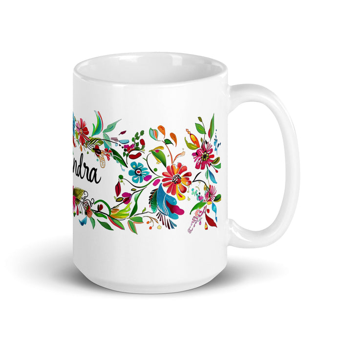 Alexandra Exclusive Name Art Piece Home Office Work Coffee Mug Mexican Spanish Pride Gift Cup One - Of - A - Kind Calligraphy White Glossy Mug | A14 - Mexicada