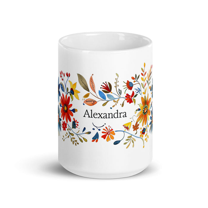 Alexandra Exclusive Name Art Piece Home Office Work Coffee Mug Mexican Spanish Pride Gift Cup One - Of - A - Kind Calligraphy White Glossy Mug | A15 - Mexicada