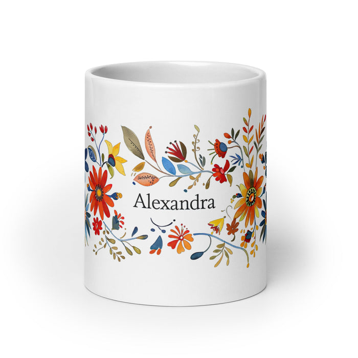 Alexandra Exclusive Name Art Piece Home Office Work Coffee Mug Mexican Spanish Pride Gift Cup One - Of - A - Kind Calligraphy White Glossy Mug | A15 - Mexicada