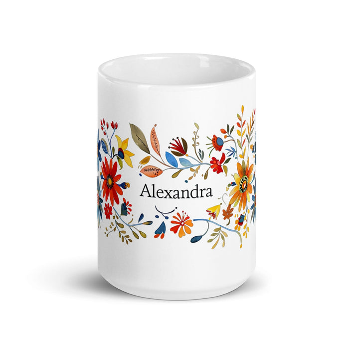 Alexandra Exclusive Name Art Piece Home Office Work Coffee Mug Mexican Spanish Pride Gift Cup One-Of-A-Kind Calligraphy White Glossy Mug | A15 Mexicada