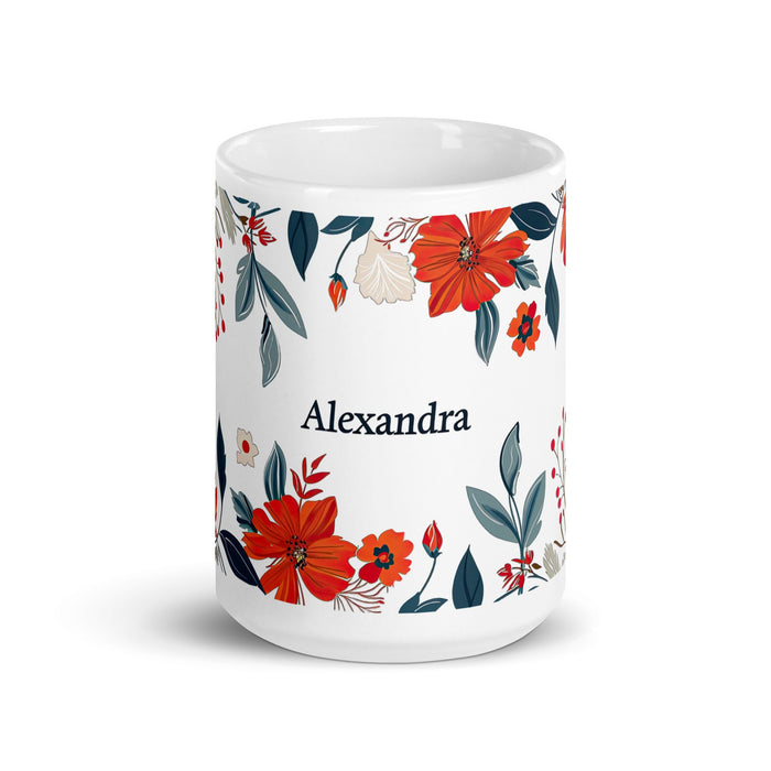 Alexandra Exclusive Name Art Piece Home Office Work Coffee Mug Mexican Spanish Pride Gift Cup One - Of - A - Kind Calligraphy White Glossy Mug | A16 - Mexicada