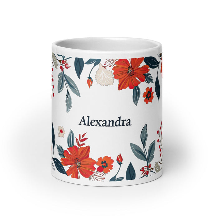 Alexandra Exclusive Name Art Piece Home Office Work Coffee Mug Mexican Spanish Pride Gift Cup One-Of-A-Kind Calligraphy White Glossy Mug | A16 Mexicada