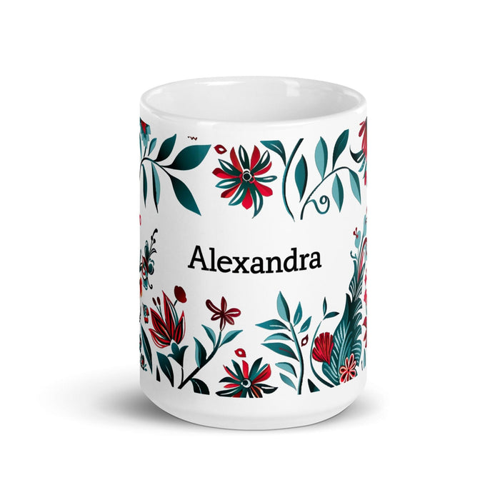 Alexandra Exclusive Name Art Piece Home Office Work Coffee Mug Mexican Spanish Pride Gift Cup One - Of - A - Kind Calligraphy White Glossy Mug | A17 - Mexicada