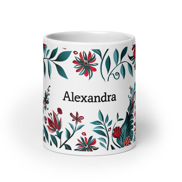 Alexandra Exclusive Name Art Piece Home Office Work Coffee Mug Mexican Spanish Pride Gift Cup One - Of - A - Kind Calligraphy White Glossy Mug | A17 - Mexicada