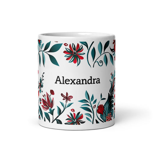 Alexandra Exclusive Name Art Piece Home Office Work Coffee Mug Mexican Spanish Pride Gift Cup One - Of - A - Kind Calligraphy White Glossy Mug | A17 - Mexicada