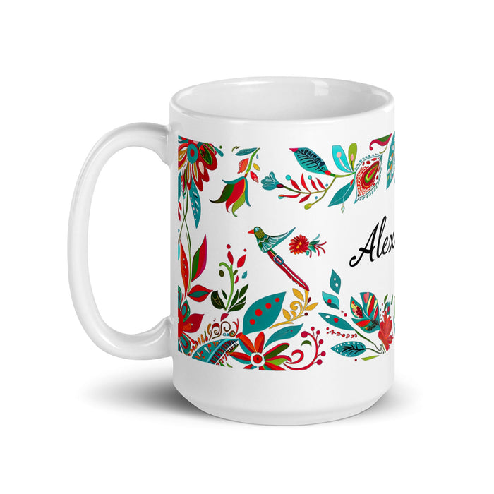 Alexandra Exclusive Name Art Piece Home Office Work Coffee Mug Mexican Spanish Pride Gift Cup One - Of - A - Kind Calligraphy White Glossy Mug | A18 - Mexicada