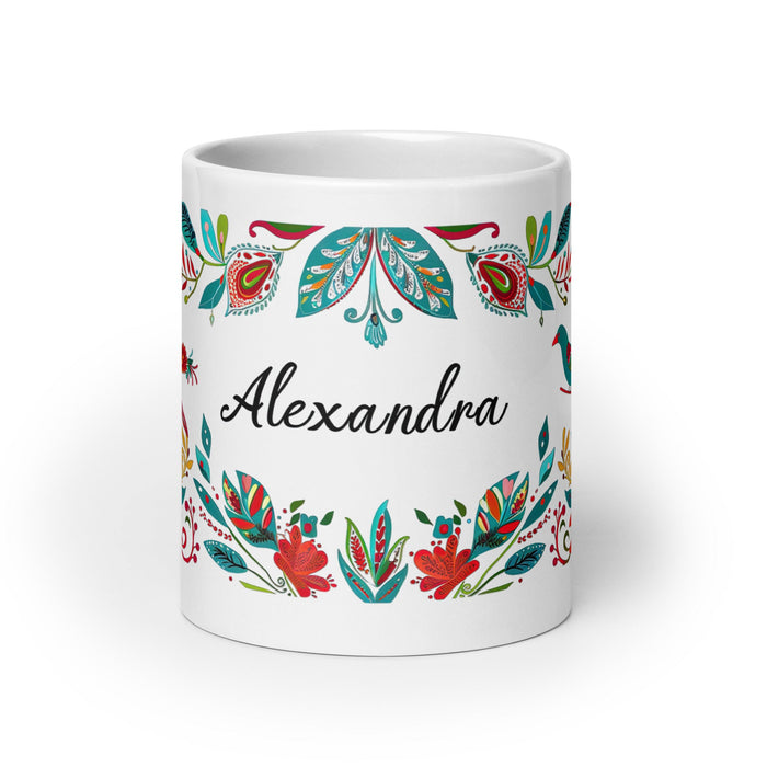 Alexandra Exclusive Name Art Piece Home Office Work Coffee Mug Mexican Spanish Pride Gift Cup One - Of - A - Kind Calligraphy White Glossy Mug | A18 - Mexicada