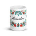 Alexandra Exclusive Name Art Piece Home Office Work Coffee Mug Mexican Spanish Pride Gift Cup One - Of - A - Kind Calligraphy White Glossy Mug | A18 - Mexicada