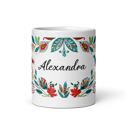 Alexandra Exclusive Name Art Piece Home Office Work Coffee Mug Mexican Spanish Pride Gift Cup One - Of - A - Kind Calligraphy White Glossy Mug | A18 - Mexicada