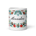 Alexandra Exclusive Name Art Piece Home Office Work Coffee Mug Mexican Spanish Pride Gift Cup One-Of-A-Kind Calligraphy White Glossy Mug | A18 Mexicada