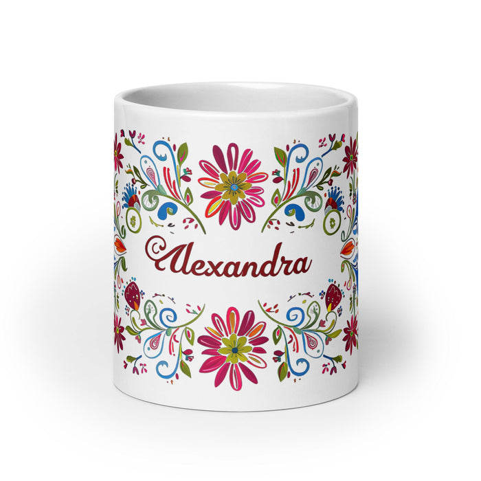 Alexandra Exclusive Name Art Piece Home Office Work Coffee Mug Mexican Spanish Pride Gift Cup One - Of - A - Kind Calligraphy White Glossy Mug | A19 - Mexicada