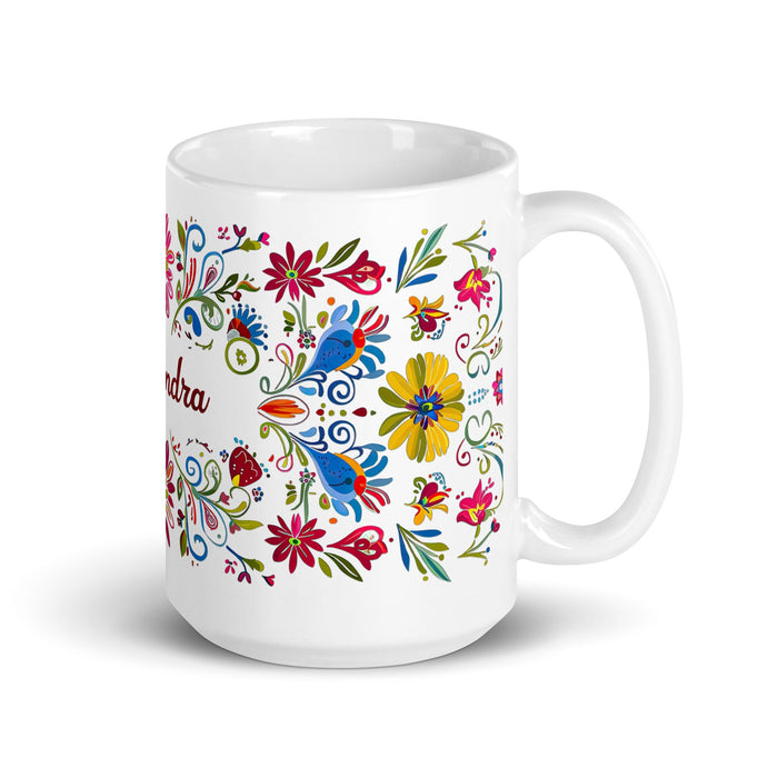 Alexandra Exclusive Name Art Piece Home Office Work Coffee Mug Mexican Spanish Pride Gift Cup One - Of - A - Kind Calligraphy White Glossy Mug | A19 - Mexicada