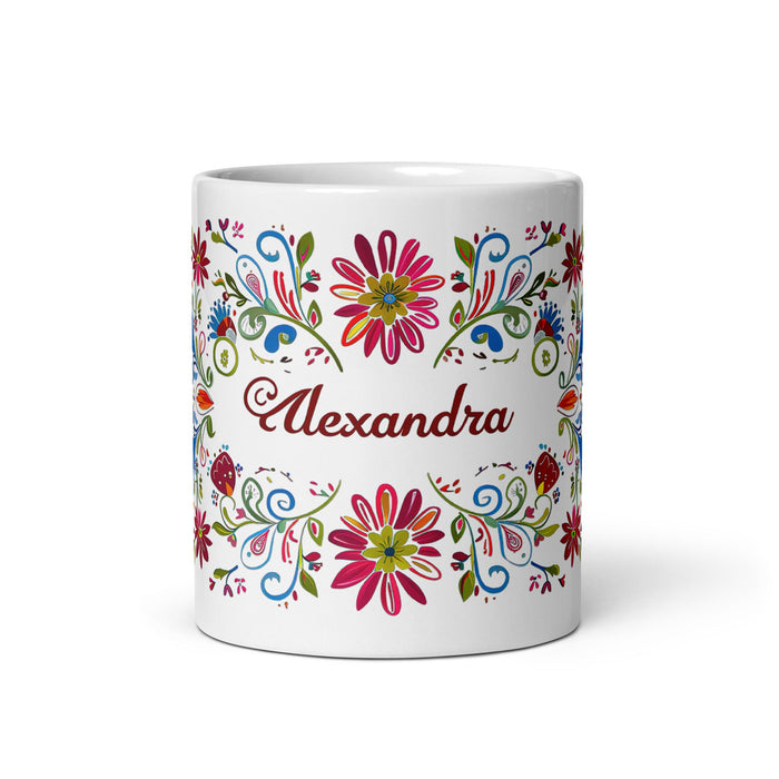 Alexandra Exclusive Name Art Piece Home Office Work Coffee Mug Mexican Spanish Pride Gift Cup One - Of - A - Kind Calligraphy White Glossy Mug | A19 - Mexicada