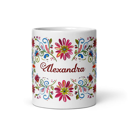 Alexandra Exclusive Name Art Piece Home Office Work Coffee Mug Mexican Spanish Pride Gift Cup One-Of-A-Kind Calligraphy White Glossy Mug | A19 Mexicada