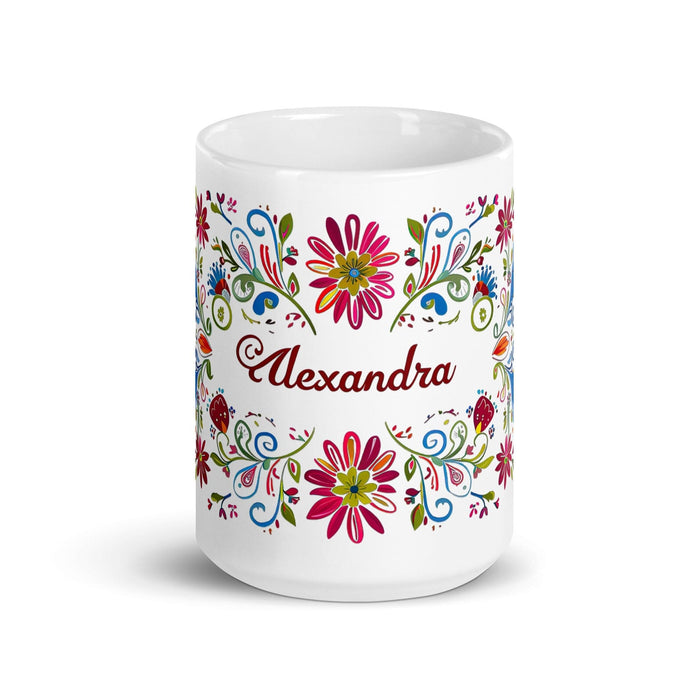 Alexandra Exclusive Name Art Piece Home Office Work Coffee Mug Mexican Spanish Pride Gift Cup One-Of-A-Kind Calligraphy White Glossy Mug | A19 Mexicada