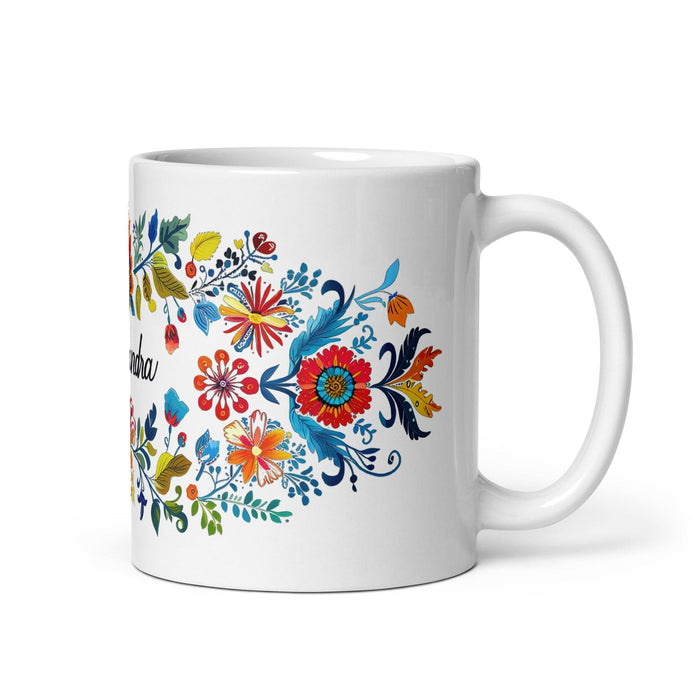 Alexandra Exclusive Name Art Piece Home Office Work Coffee Mug Mexican Spanish Pride Gift Cup One-Of-A-Kind Calligraphy White Glossy Mug | A2 Mexicada 11 oz