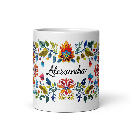 Alexandra Exclusive Name Art Piece Home Office Work Coffee Mug Mexican Spanish Pride Gift Cup One-Of-A-Kind Calligraphy White Glossy Mug | A2 Mexicada