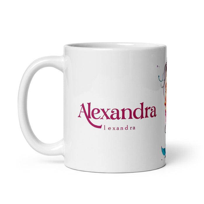 Alexandra Exclusive Name Art Piece Home Office Work Coffee Mug Mexican Spanish Pride Gift Cup One - Of - A - Kind Calligraphy White Glossy Mug | A20 - Mexicada