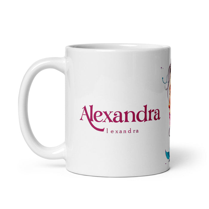 Alexandra Exclusive Name Art Piece Home Office Work Coffee Mug Mexican Spanish Pride Gift Cup One-Of-A-Kind Calligraphy White Glossy Mug | A20 Mexicada