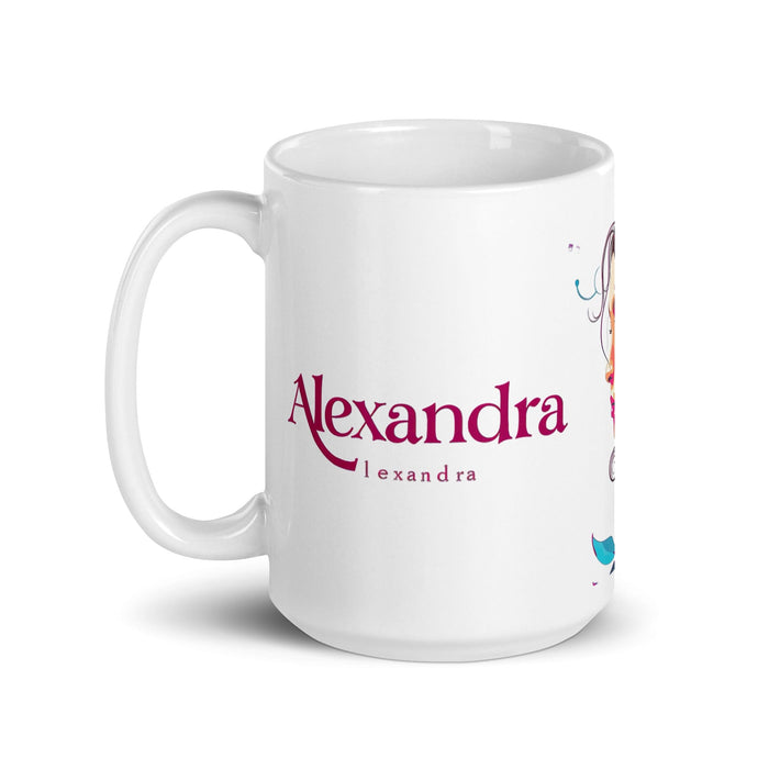 Alexandra Exclusive Name Art Piece Home Office Work Coffee Mug Mexican Spanish Pride Gift Cup One-Of-A-Kind Calligraphy White Glossy Mug | A20 Mexicada