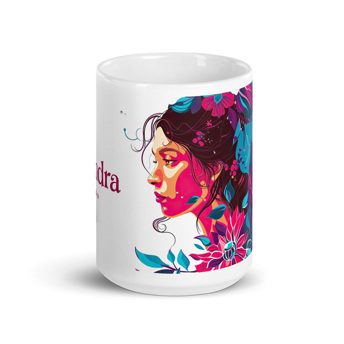 Alexandra Exclusive Name Art Piece Home Office Work Coffee Mug Mexican Spanish Pride Gift Cup One-Of-A-Kind Calligraphy White Glossy Mug | A20 Mexicada