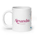 Alexandra Exclusive Name Art Piece Home Office Work Coffee Mug Mexican Spanish Pride Gift Cup One-Of-A-Kind Calligraphy White Glossy Mug | A20 Mexicada