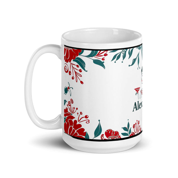 Alexandra Exclusive Name Art Piece Home Office Work Coffee Mug Mexican Spanish Pride Gift Cup One-Of-A-Kind Calligraphy White Glossy Mug | A21 Mexicada