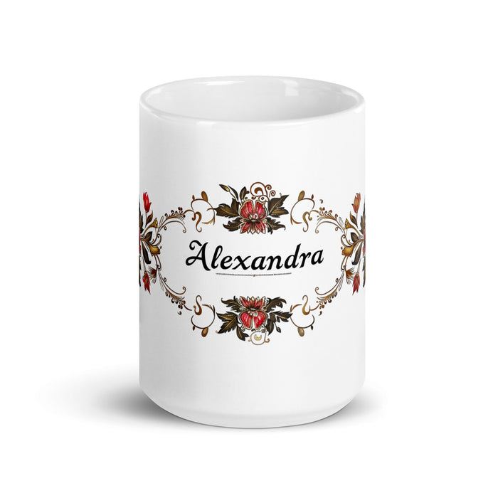 Alexandra Exclusive Name Art Piece Home Office Work Coffee Mug Mexican Spanish Pride Gift Cup One - Of - A - Kind Calligraphy White Glossy Mug | A22 - Mexicada