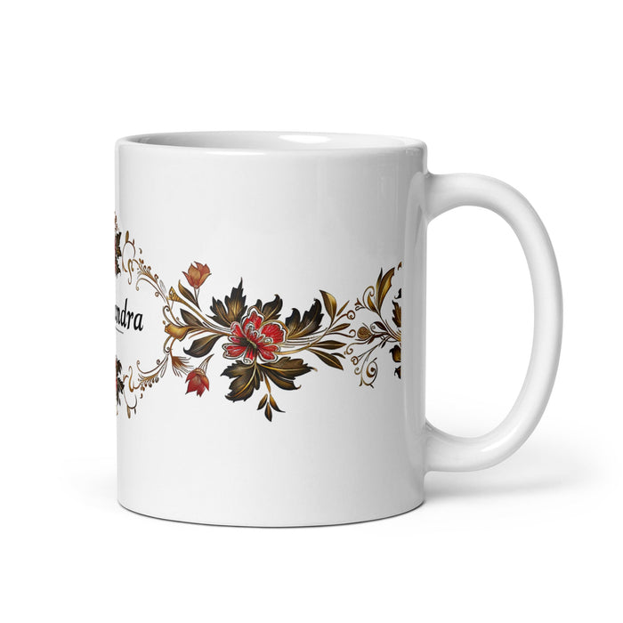 Alexandra Exclusive Name Art Piece Home Office Work Coffee Mug Mexican Spanish Pride Gift Cup One - Of - A - Kind Calligraphy White Glossy Mug | A22 - Mexicada