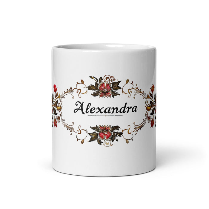 Alexandra Exclusive Name Art Piece Home Office Work Coffee Mug Mexican Spanish Pride Gift Cup One - Of - A - Kind Calligraphy White Glossy Mug | A22 - Mexicada