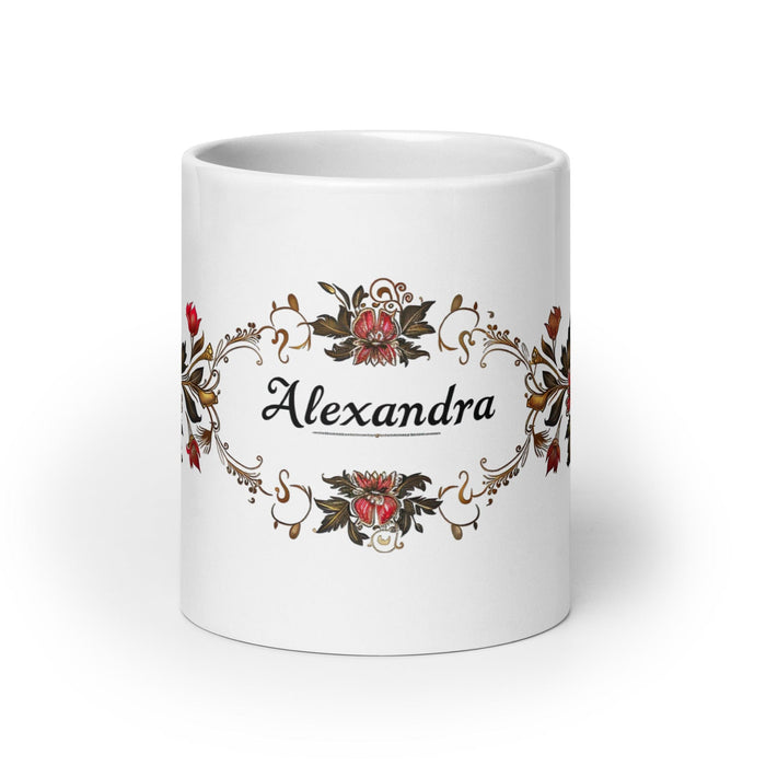 Alexandra Exclusive Name Art Piece Home Office Work Coffee Mug Mexican Spanish Pride Gift Cup One-Of-A-Kind Calligraphy White Glossy Mug | A22 Mexicada