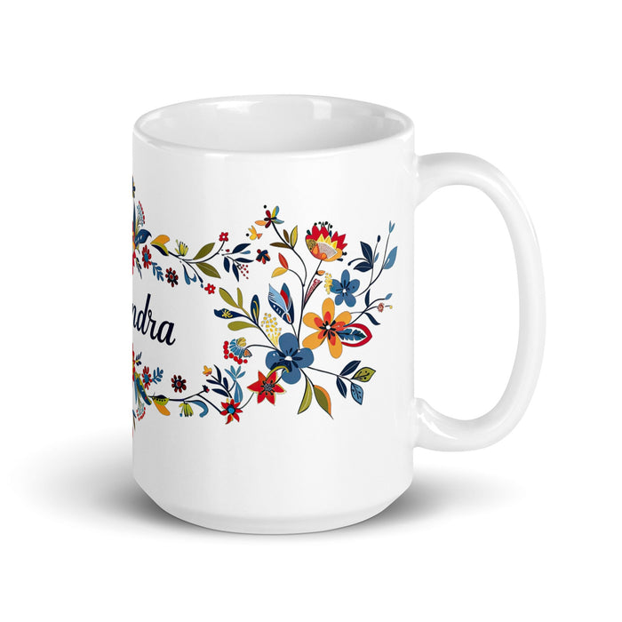 Alexandra Exclusive Name Art Piece Home Office Work Coffee Mug Mexican Spanish Pride Gift Cup One - Of - A - Kind Calligraphy White Glossy Mug | A23 - Mexicada