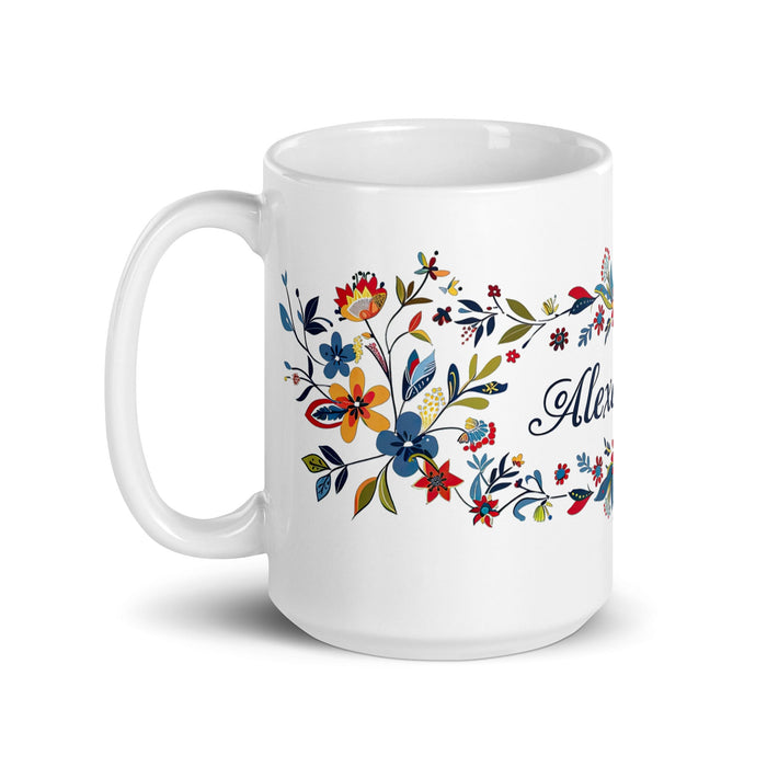 Alexandra Exclusive Name Art Piece Home Office Work Coffee Mug Mexican Spanish Pride Gift Cup One - Of - A - Kind Calligraphy White Glossy Mug | A23 - Mexicada