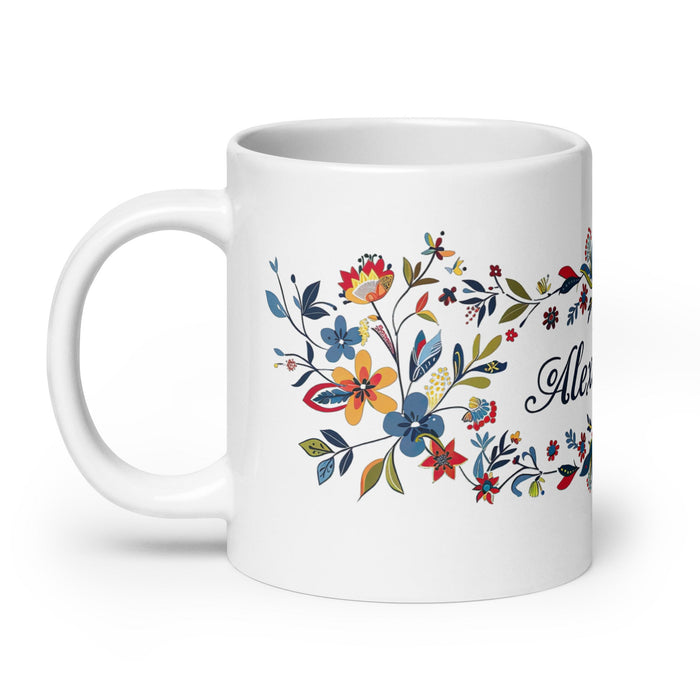 Alexandra Exclusive Name Art Piece Home Office Work Coffee Mug Mexican Spanish Pride Gift Cup One - Of - A - Kind Calligraphy White Glossy Mug | A23 - Mexicada