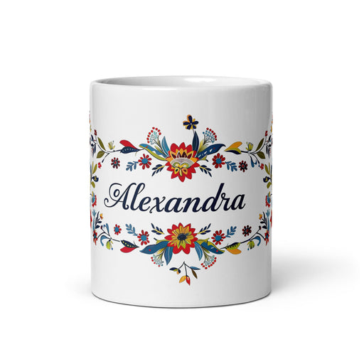 Alexandra Exclusive Name Art Piece Home Office Work Coffee Mug Mexican Spanish Pride Gift Cup One - Of - A - Kind Calligraphy White Glossy Mug | A23 - Mexicada