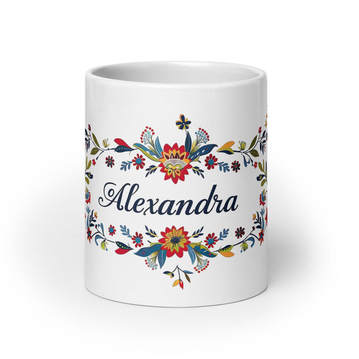 Alexandra Exclusive Name Art Piece Home Office Work Coffee Mug Mexican Spanish Pride Gift Cup One-Of-A-Kind Calligraphy White Glossy Mug | A23 Mexicada