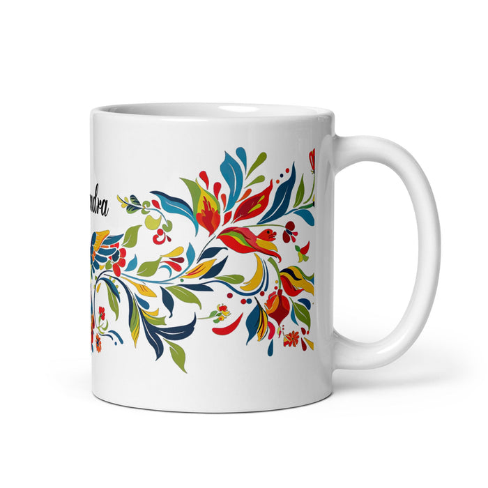 Alexandra Exclusive Name Art Piece Home Office Work Coffee Mug Mexican Spanish Pride Gift Cup One - Of - A - Kind Calligraphy White Glossy Mug | A24 - Mexicada