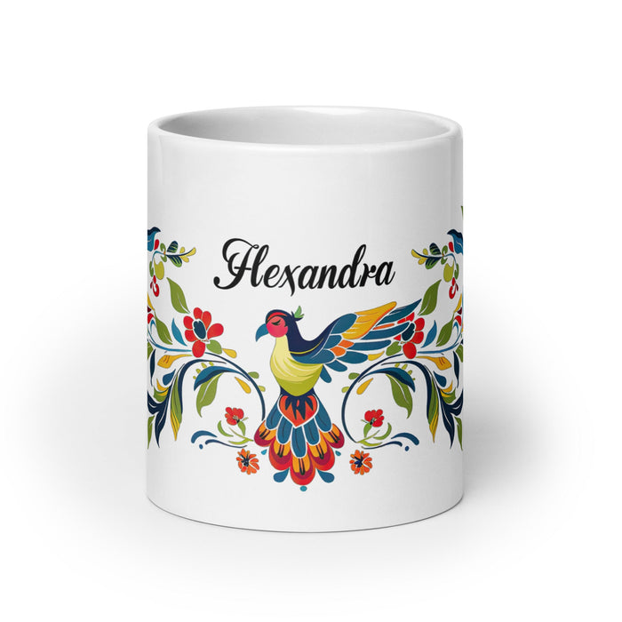 Alexandra Exclusive Name Art Piece Home Office Work Coffee Mug Mexican Spanish Pride Gift Cup One - Of - A - Kind Calligraphy White Glossy Mug | A24 - Mexicada