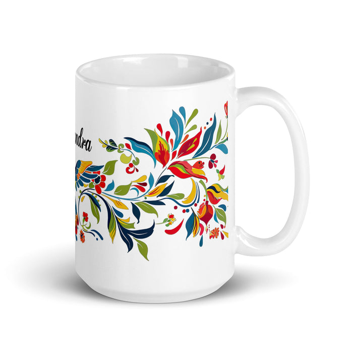 Alexandra Exclusive Name Art Piece Home Office Work Coffee Mug Mexican Spanish Pride Gift Cup One - Of - A - Kind Calligraphy White Glossy Mug | A24 - Mexicada