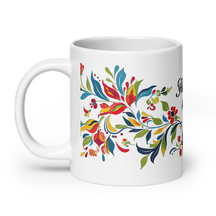 Alexandra Exclusive Name Art Piece Home Office Work Coffee Mug Mexican Spanish Pride Gift Cup One - Of - A - Kind Calligraphy White Glossy Mug | A24 - Mexicada