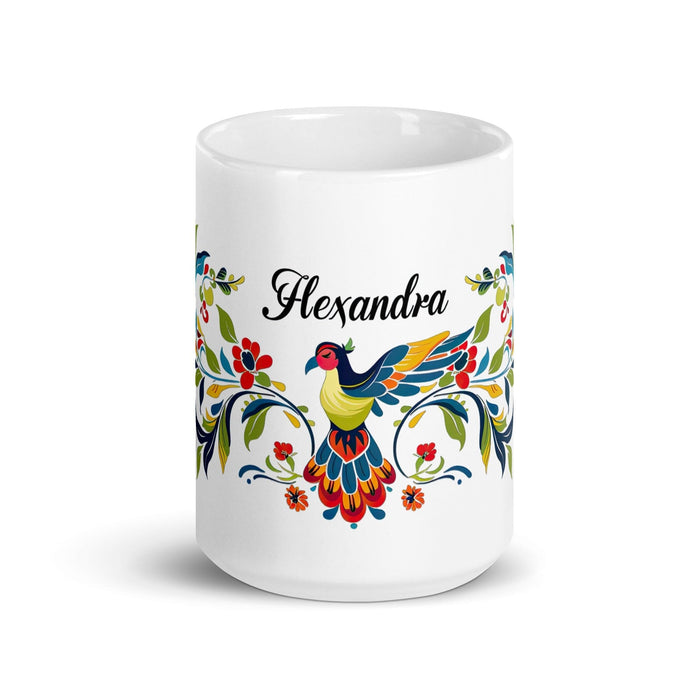 Alexandra Exclusive Name Art Piece Home Office Work Coffee Mug Mexican Spanish Pride Gift Cup One-Of-A-Kind Calligraphy White Glossy Mug | A24 Mexicada