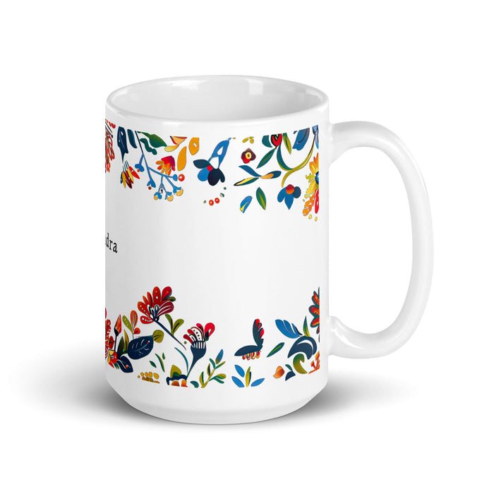 Alexandra Exclusive Name Art Piece Home Office Work Coffee Mug Mexican Spanish Pride Gift Cup One - Of - A - Kind Calligraphy White Glossy Mug | A25 - Mexicada