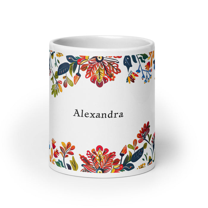 Alexandra Exclusive Name Art Piece Home Office Work Coffee Mug Mexican Spanish Pride Gift Cup One - Of - A - Kind Calligraphy White Glossy Mug | A25 - Mexicada