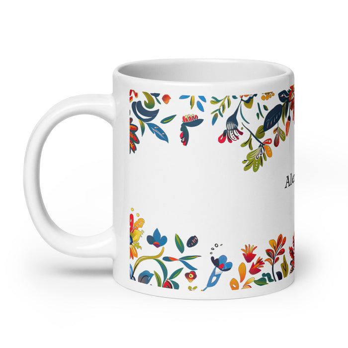 Alexandra Exclusive Name Art Piece Home Office Work Coffee Mug Mexican Spanish Pride Gift Cup One - Of - A - Kind Calligraphy White Glossy Mug | A25 - Mexicada